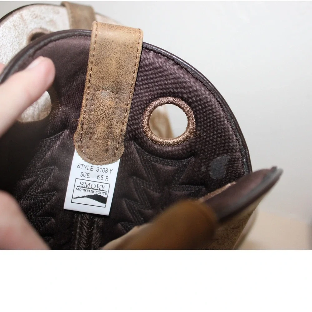 Smoky Mountain‎ Boots Youth 6.5 R Brown White Leather Western Cowboy Boots